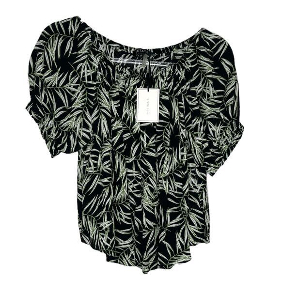 1.STATE Womens Off The Shoulder Palm Print Top Size S Black NWT Tropical - Picture 2 of 6